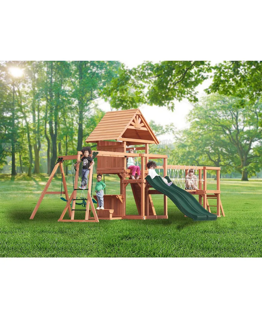 Mount Peak - Altalena Everest a due piani e casetta da gioco con tetto in legno - immagine 3