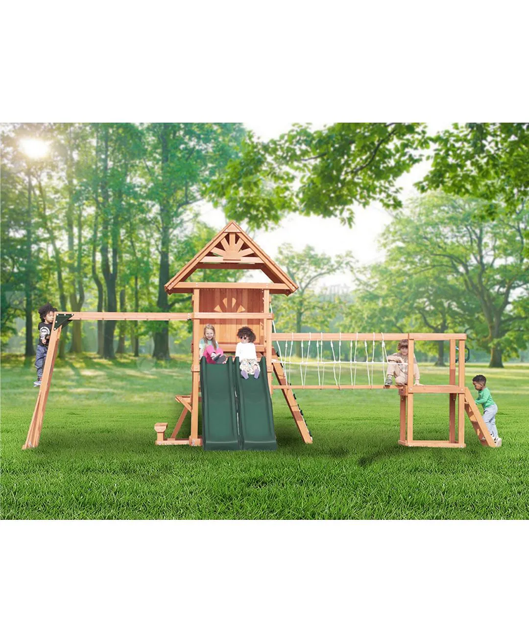 Mount Peak - Altalena Everest a due piani e casetta da gioco con tetto in legno - immagine 5