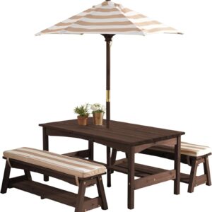 Set tavolo/panca da esterno - Avena e strisce bianche