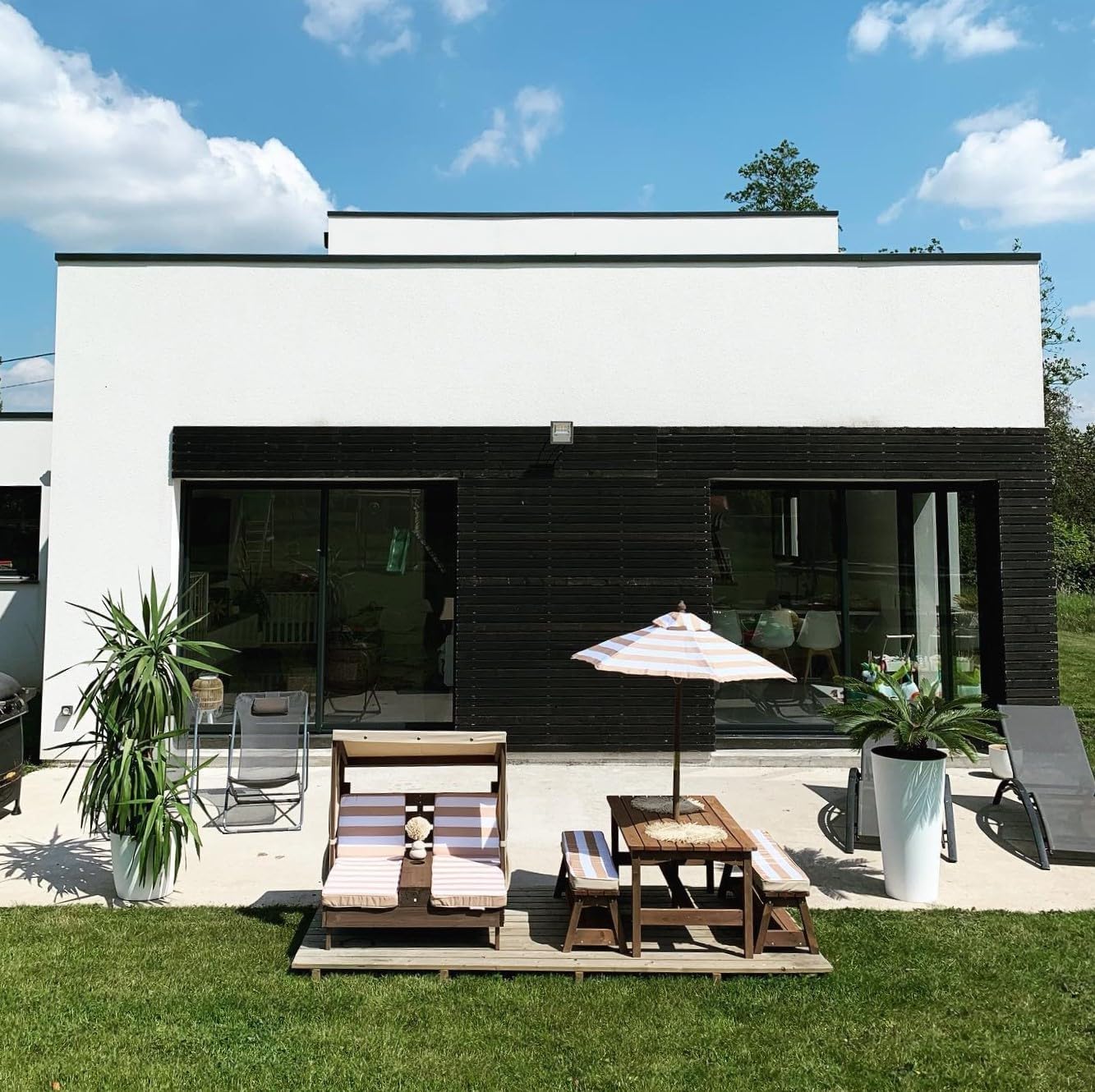 Set tavolo/panca da esterno - Avena e strisce bianche - immagine 6