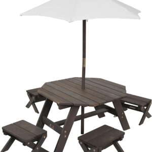 Tavolo ottagonale, sgabelli e set di ombrelloni - Bear Brown e Beige