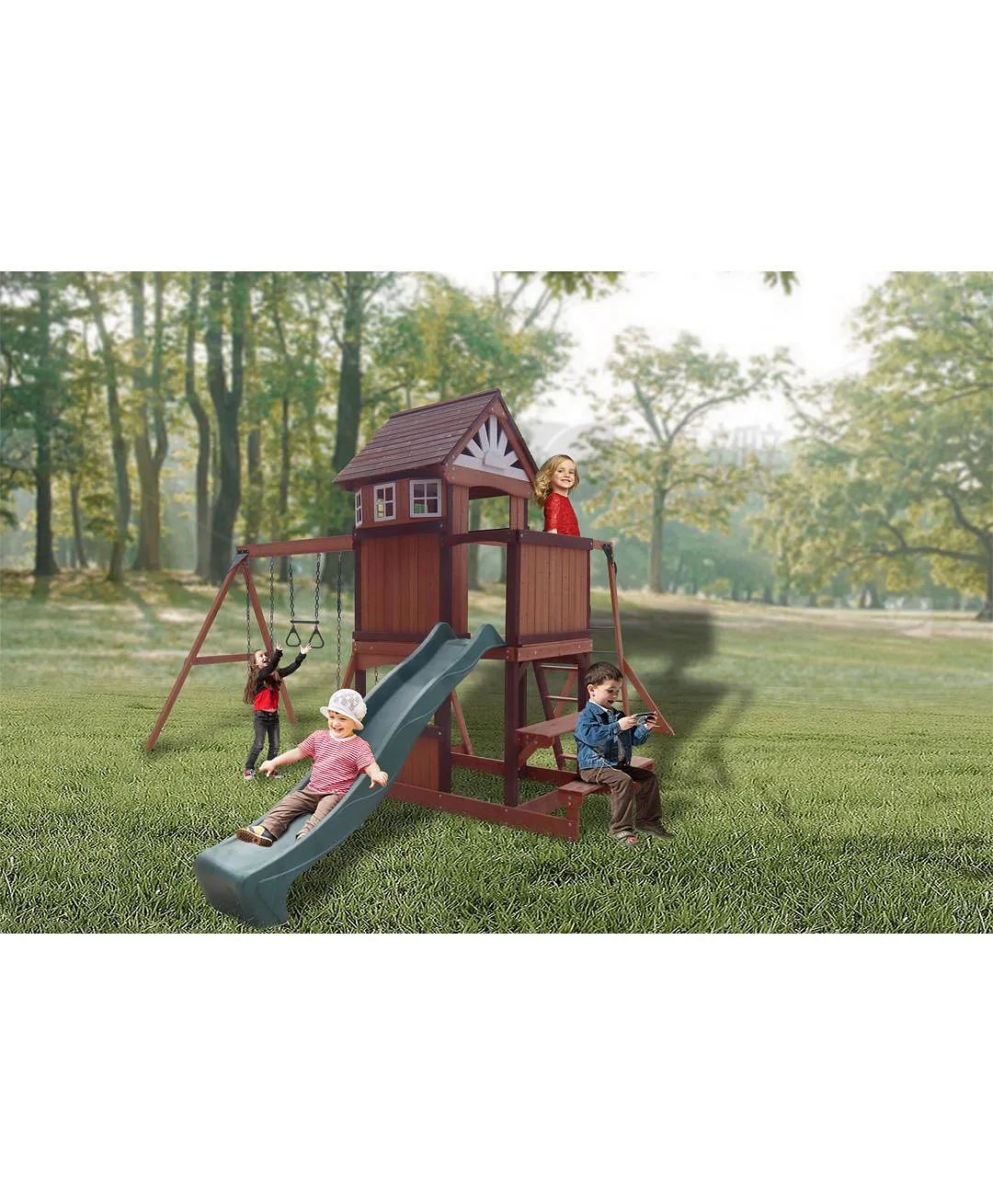 Mount Peak - Altalena e casetta da gioco Vinson Massif con tetto in legno - immagine 9