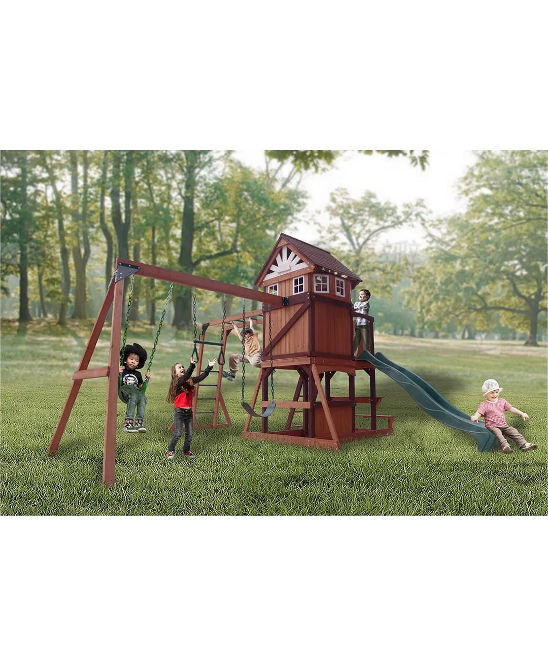 Mount Peak - Altalena e casetta da gioco Vinson Massif con tetto in legno - immagine 10